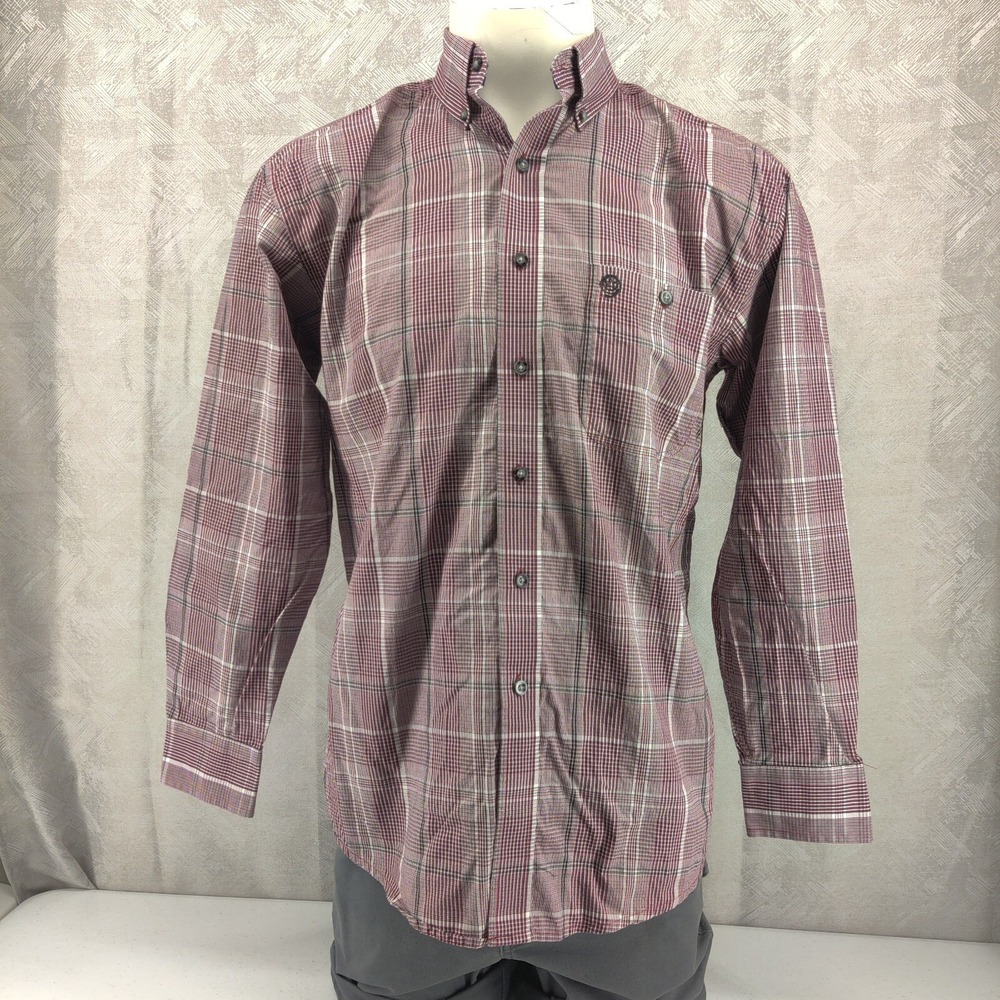 Wrangler George Strait Cowboy Cut Shirt Mens Small Burgundy Plaid Button Down
